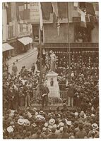 Marlowe Memorial "Irving unveiling the memorial to Kit Marlowe at Canterbury photo by H.B. Collis." Alt Text Source: Folger Shakespeare Library